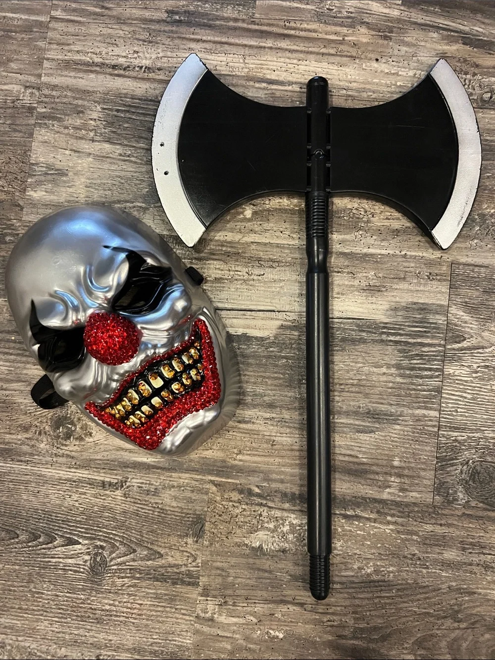 Scary Clown Jumpsuit Costume in Black, White & Red